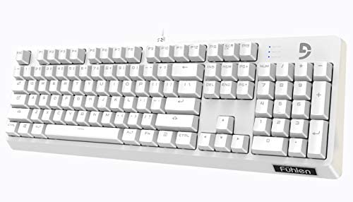 Fuhlen G900S Lite Mechanical Gaming Keyboard 104 Keys – Linear Cherry MX Black Switches – PBT Keycaps – 100% Anti-Ghosting Design for Windows PC (White)