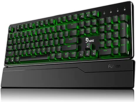 Fuhlen G903S Mechanical Keyboard with Detachable Wrist Rest – Silence Cherry MX Blue Switches – Green Backlight – 100% Anti-Ghosting for Windows PC (Black)