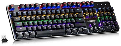 G-Cord Wireless Mechanical Gaming Keyboard, 104 Keys Wired Keyboard, LED Backlit, Brown Switch, Aluminum Top Frame