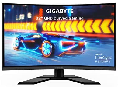 GIGABYTE G32QC 32″ 165Hz 1440P Curved Gaming Monitor, 2560 x 1440 VA 1500R Display, 1ms (MPRT) Response Time, 94% DCI-P3, VESA Display HDR400, FreeSync Premium Pro