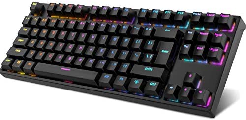 GIM Mechanical Gaming Keyboard 87 Keys LED Rainbow Backlit Small Compact Keyboard with Click Blue Switches, 100% Anti-Ghosting, USB Wired Computer Laptop Keyboard for Windows PC Gamers