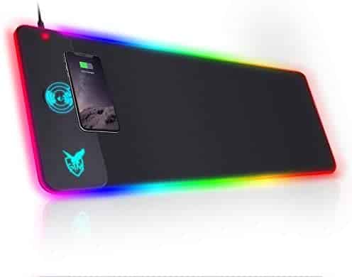 GIM Wireless Charging RGB Gaming Mouse Pad 10W, LED Mouse Mat 800x300x4MM, 10 Light Modes Extra Large Mousepad Non-Slip Rubber Base Computer Keyboard Mat for Gaming, MacBook, PC, Laptop, Desk