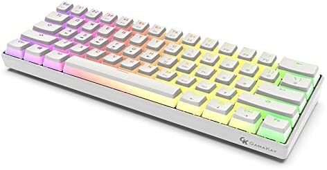GK GAMAKAY MK61 Wired Mechanical Keyboard Gateron Optical Switch Pudding Keycaps Waterproof RGB 61 Keys Programmable Hot Swappable Gaming Keyboard New Version (New- Yellow Switch V2, White)