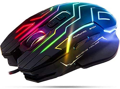 GM22 RGB Gaming Mouse, Wired Programmable Ergonomic USB Mice, 4800DPI, 6 Buttons & 7 Color Backlit for Laptop PC Gamer Computer Desktop (Black)