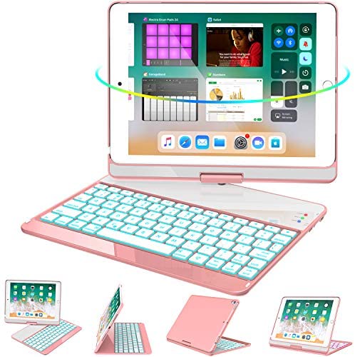 GREENLAW iPad 9.7 Keyboard Case Compatible iPad 2018(6th Gen)/2017(5th Gen)/iPad Pro 9.7/Air 2/Air, 360 Rotate 7 Color Backlit Wireless BT Keyboard Case Cover with Auto Wake/Sleep-rose gold