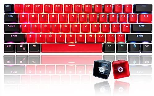 GTSP ONLY 61 Keycaps 60 Percent, Red Keycaps Set PBT OEM Costume Ducky Keycap with Key Puller for Cherry MX Switches GH60/RK61/Anne Pro/Poker Mechanical Gaming Keyboard (Milan A