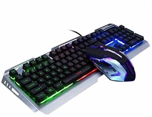 Gamer Keyboard and Mouse Combo Color Changing Keyboard,RGB Backlit Keyboard Mouse,Lighted Gaming Keyboad,USB Gaming Mouse Keyboard Set,Rainbow LED Keyboard Mouse,Durable Metal,for Prime Games