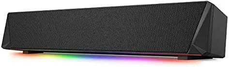 Gaming Computer Speaker, Dual Powerful 7W Drivers PC Soundbar, Colorful RGB Light, Wireless Bluetooth 5.0 or 3.5mm AUX-in Connection, Stereo Audio Computer Sound Bar for Desktop