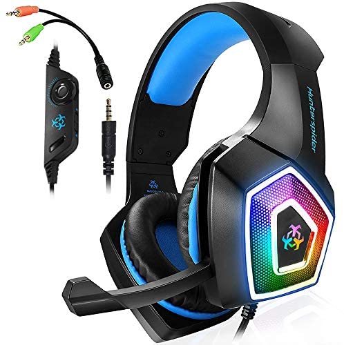 Gaming Headset with Mic LED Light On Ear Gaming Headphone PS4,3.5mm Wired Gaming Headset for PC Mac Laptop Gamer Headphone (Blue)