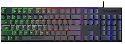 Gaming Keyboard, 104Keys Ultra Thin and Portable Silent Wired Keyboard with LED Rainbow Backlight Multimedia Hotkey, for Windows Mac Laptop PC (Black)