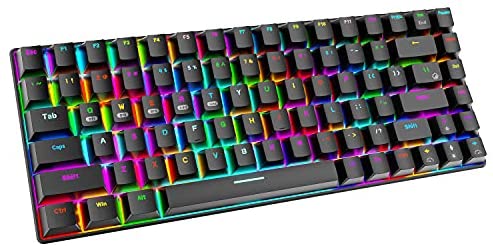 Gaming Keyboard Mechanical RGB LED Backlit Bluetooth 5.0/Wireless 2.4G/Wired 84 Keys Mini Keyboard with Rechargeable 3000mAh Battery Red Switches Type-C USB Receiver for Windows Gaming PC,Black