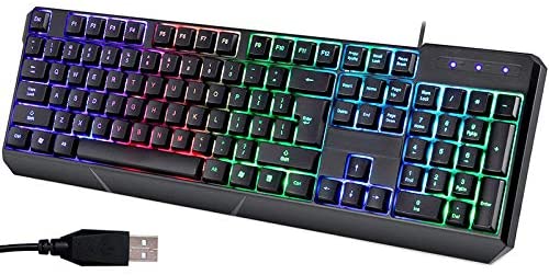 Gaming Keyboard Wired USB + Durable, Ergonomic, Waterproof, Silent Keyboard + 2 ms Response Time + Backlit Keyboard for PC Keyboard + New 2021 Version + Black