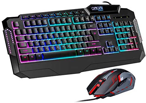 Gaming Keyboard and Mouse Combo, CHONCHOW USB Wired LED Rainbow Backlit Gaming Keyboard Mouse Set for PS4 Xbox PC Computer Gamer