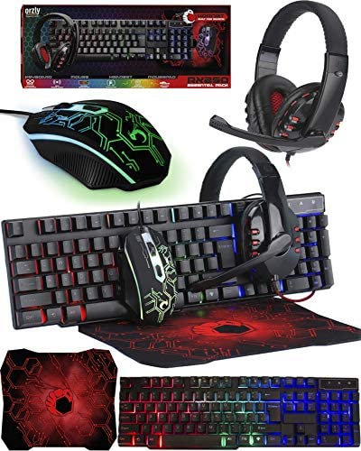 Gaming Keyboard and Mouse and Mouse pad and Gaming Headset, Wired LED RGB Backlight Bundle for PC Gamers and Xbox and PS4 Users – 4 in 1 Edition Hornet RX-250