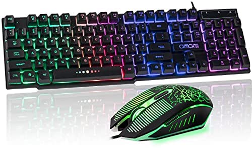 Gaming LED Backlit Keyboard and Mouse Combo CHONCHOW USB Wired Rainbow Key board Mice set Mechanical Feeling compatible with PS4 PC Windows Mac Black