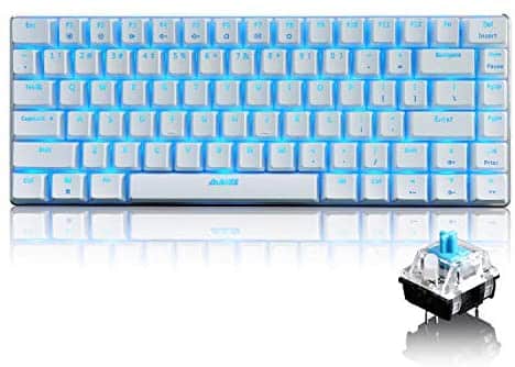 Gaming Mechanical Keyboard Wired USB Metal Mechanical Blue Switch Computer Gaming Keyboard with Blue LED Backlit for Computer Gamers (Blue Switch, White)