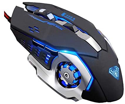 Gaming Mouse, Ergonomic USB Wired Gaming Optical Mice with 6 Programmable Buttons and 4 Colors LED Backlight, 4 DPI Settings Up to 2400 DPI Computer Mouse for Laptop PC Games & Work(Black)