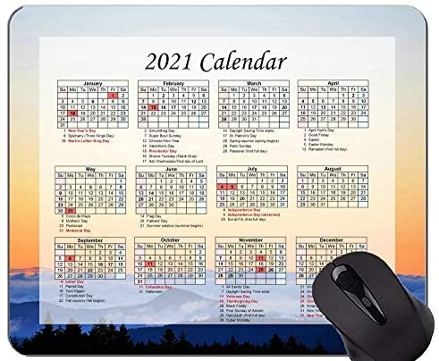 Gaming Mouse Pad 2021 Year Calendar with Holiday,Nature Landscape Sky Mouse Pad with Stitched Edge