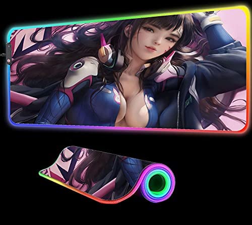 Gaming Mouse Pad Anime Girl Overwatch Mouse Pad RGB LED Pad Gamer Game Accessories PC Decoration Laptop Gift,24 inch x12 inch