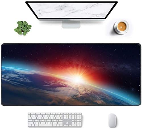 Gaming Mouse Pad, Large Extended Desk Mat XXL 35 x 15.7 Inch Big Desk Mouse Mat Pad with Stitched Edges Waterproof Computer Keyboard Pad Mat for Esports Pros/Gamer/Desktop/Office/Home-Space
