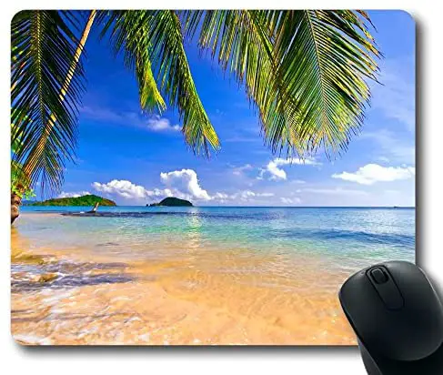 Gaming Mouse Pad Shore Palms Tropical Beach Oblong Shaped Mouse Mat Design Natural Eco Rubber Durable Computer Desk Stationery Accessories Mouse Pads For Gift Support Wired Wireless or Bluetooth Mouse