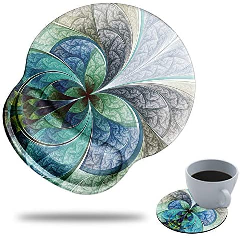 Gaming Mouse Pad with Wrist Support, Spsun Fractal Flower Pattern Custom Design Cute Mousepad,Pain Relief Wrist Mouse Pads for Computer Laptop Home Office, with Coasters