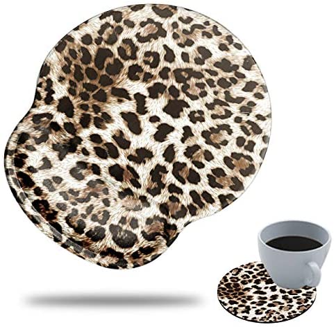 Gaming Mouse Pad with Wrist Support, Spsun Leopard Print Pattern Custom Design Cute Mousepad,Pain Relief Wrist Mouse Pads for Computer Laptop Home Office with Coasters