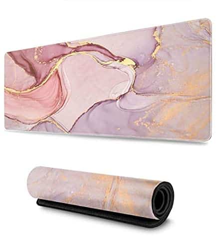 Gaming Mouse Pad,Pink Glitter Rose Gold Marble Extended Mouse Pad (31.5×11.8 in) Large Computer Keyboard Mouse Mat Non-Slip Desk Pad for Gaming&Work