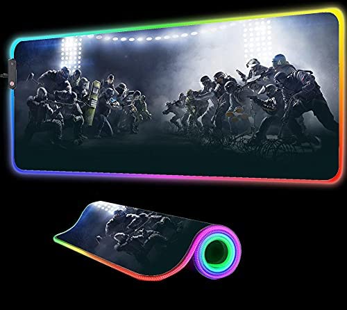 Gaming Mouse Pads Game Tom Clancy’s Rainbow Six Siege Large RGB Mouse Pad Gaming LED Luminous Ergonomic for Notebook Pc Laptop Computer 31.49 inch x12 inch x0.15 inch