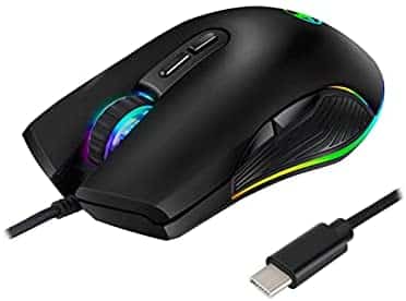 Gaming Mouse, Type C Fast Charging Port Wired Mouse Ergonomic Office Mice with RGB Backlit 3200 DPI 7 Buttons, for MacBook Pro MacBook 12 Desktop Laptop PC (Black)