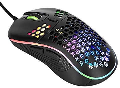 Gaming Mouse Wired, Lychee Computer Mouse Honeycomb Lightweight LED Ultraweave Cable Mouse with 4800 DPI Optical Sensor and Effect Light