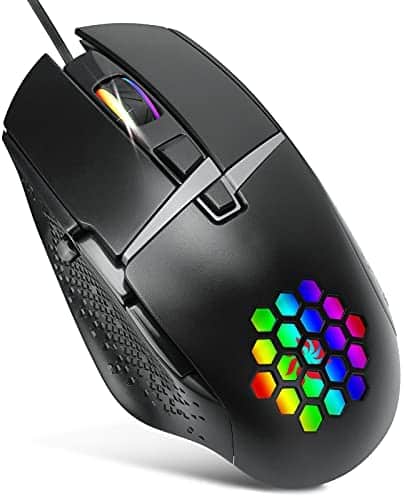 Gaming Mouse Wired, USB Optical Computer Mice with RGB Backlit, Ergonomic Gamer Desktop Laptop Mac PC Gaming Mouse, 7 Programmable Buttons up to 7200 DPI for Windows 7/8/10/XP Vista Linux, Black