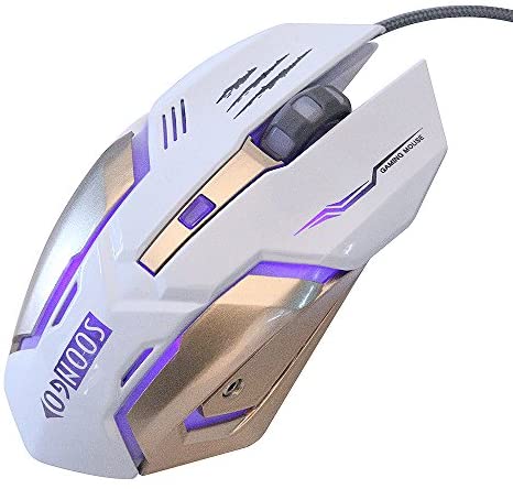 Gaming Mouse Wired fit to Ergonomic Laptop PC Computer Mouse USB Pro Gaming Mice with Adjustable 3200 DPI Programmable Breathing Lights 4 Buttons use to Gaming Business Home White Color by SOON GO