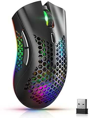 Gaming Mouse Wireless Rechargeable, USB Mouse Gaming, RGB Chroma Backlit Mouse, Hyperspeed Comfortable Grip Ergonomic Optical Mice with Honeycomb Shell for PC Computer Laptop