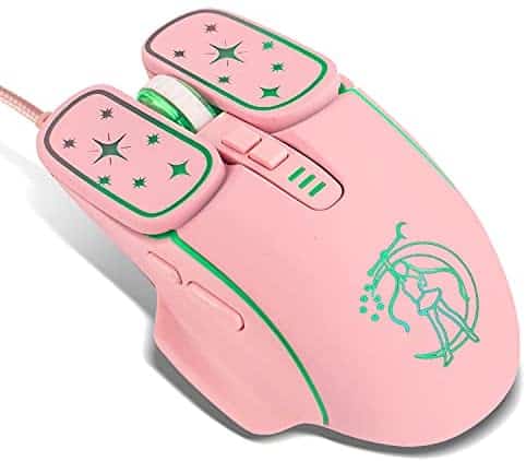Gaming Mouse,4 Colors Backlit Optical Game Mice Ergonomic USB Wired with 7200 DPI and 6 Buttons 4 Shooting for Computer/Win/Mac/Linux/Andriod/iOS. (Pink)