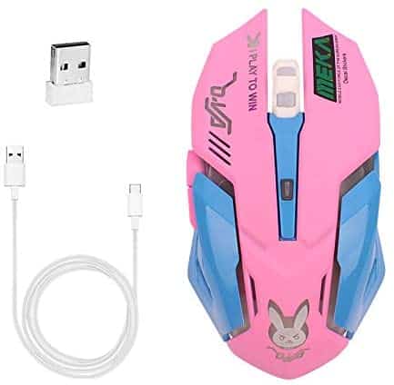 Gaming Mouse,7 Colors Backlit Optical Game Mice Ergonomic USB Wired with 2400 DPI and 6 Buttons 4 Shooting with Nano Receiver for Computer/Win/Mac/Linux/Andriod/iOS,Pink.
