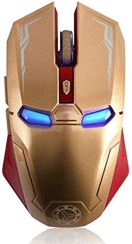 Gaming Wireless Mouse, Six-Button Silent Iron Man Mouse 2.4G with USB Nano Receiver for Laptop and PC (Gold)