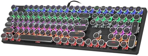 Geeklin Rainbow LED Backlit Gaming Keyboard, Mechanical Gaming Keyboard, Retro Vintage Round Keycaps, USB Wired Mechanical Keyboard with Blue Switches for Desktop, Computer, PC(108 Keys, US Layout)