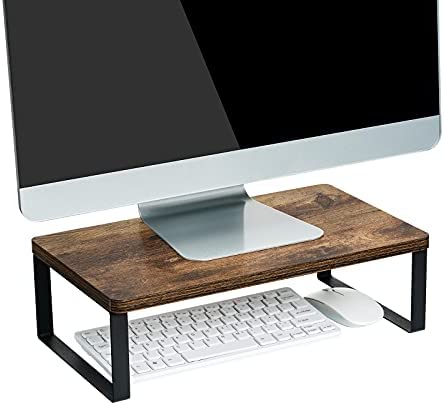 Giikin Vintage Wood Monitor Stand Riser, Ergonomic Desk & Tabletop Organizer Desktop Storage Shelf for Laptop, Computer, MacBook, Notebook, PC, Dark Brown