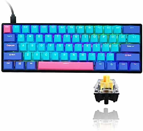 Gk61 60% Mechanical Keyboard Gaming Custom SK61 Hot Swappable 60 Percent with PBT Keycaps RGB Backlit NKRO Type-C Cable for PS4 (Gateron Optical Yellow, Joker)