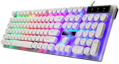 Glowing Keyboard with Round Keycaps for PC/Laptop Retro Gaming Backlit Keyboard for Computer Gamers