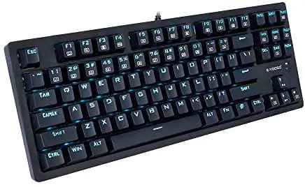 GranVela K620 Clicky 87-Key Tenkeyless Mechanical Keyboard of Solder-Free Pluggable Blue Switches, with Blue LED Backlit, N-Key Rollover (NKRO), for Windows PC/Mac