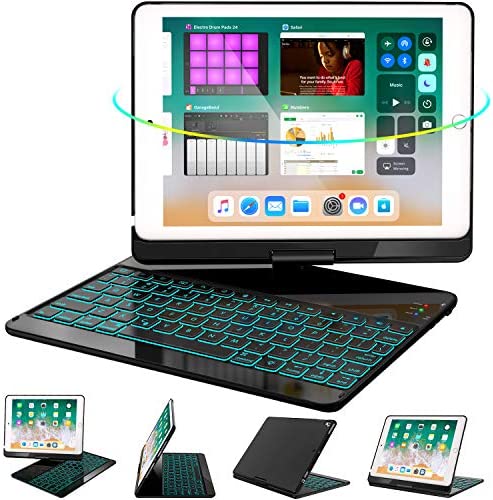 GreenLaw iPad Keyboard Case 9.7 for iPad 6th Gen 2018 – iPad 5th Gen 2017 – iPad Pro 9.7 – Air 2/ Air 1, 360 Rotate 7 Color Backlit Wireless iPad 9.7 inch Case with Keyboard, Auto Sleep Wake,Black