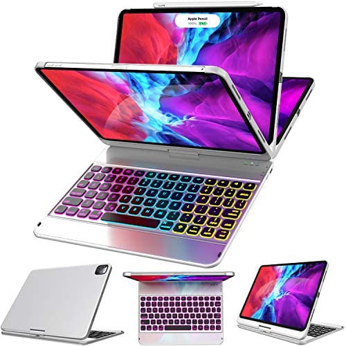 GreenLaw iPad Pro 11 2021 Case with Keyboard- iPad Air 4th Generation-360° Rotatable-17 Backlit Color- Support Wake/Sleep-Wireless Keyboard Case for iPad Air 10.9, iPad Pro 11 (3rd/ 2nd/ 1st), Silver
