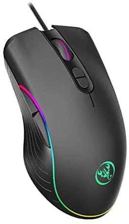 H-Jia Wire Mouse, Gaming Mouse Ergonomic Optical Mouse, 7 Buttons, 4 Adjustable DPI 800/1600/2400/3600, for Laptop, Desktop, PC, MacBook-Black