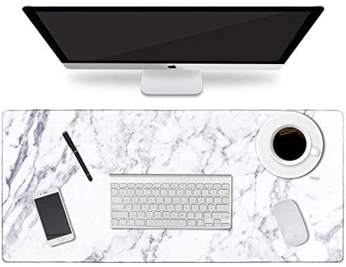 HAOCOO Desk Pad, Office Desk Mat 35.4″ ×15.7″ Large Gaming Mouse Pad Durable Extended Computer Mouse Pad Water-Resistant Thick Writing Pads with Non-Slip Rubber Base for Office Home,White Marble