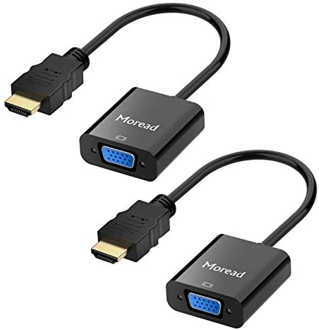HDMI to VGA, 2 Pack, Moread Gold-Plated HDMI to VGA Adapter (Male to Female) for Computer, Desktop, Laptop, PC, Monitor, Projector, HDTV, Chromebook, Raspberry Pi, Roku, Xbox and More – Black