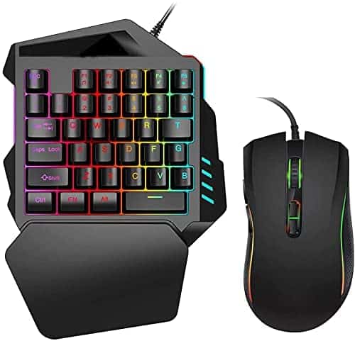 HEZIYU Wired One-Hand Gaming Keyboard and Mouse Combo Set,Potable Keypad 35 Keys with Wide Hand Rest and RGB Colorful Backlight, for PUBG Any Games C