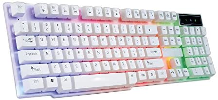 HHmei Colorful Crack Led Illuminated Backlit USB Wired Pc Rainbow Gaming Keyboard – R260 Colorful Backlit Keyboard Cf LOL Professional Gaming Keyboard Luminous USB Cable Gaming Keyboard White