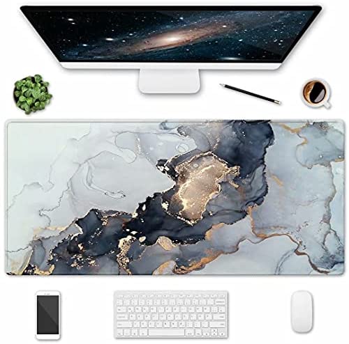 HOMKUMY Extended Gaming Mouse Pad, 35.5×15.75 Non-Slip Large Desk Pad Mousepad with Stitched Edges Waterproof Keyboard Mouse Mat Desk Protector for Game, Office and Home, Ink Marble